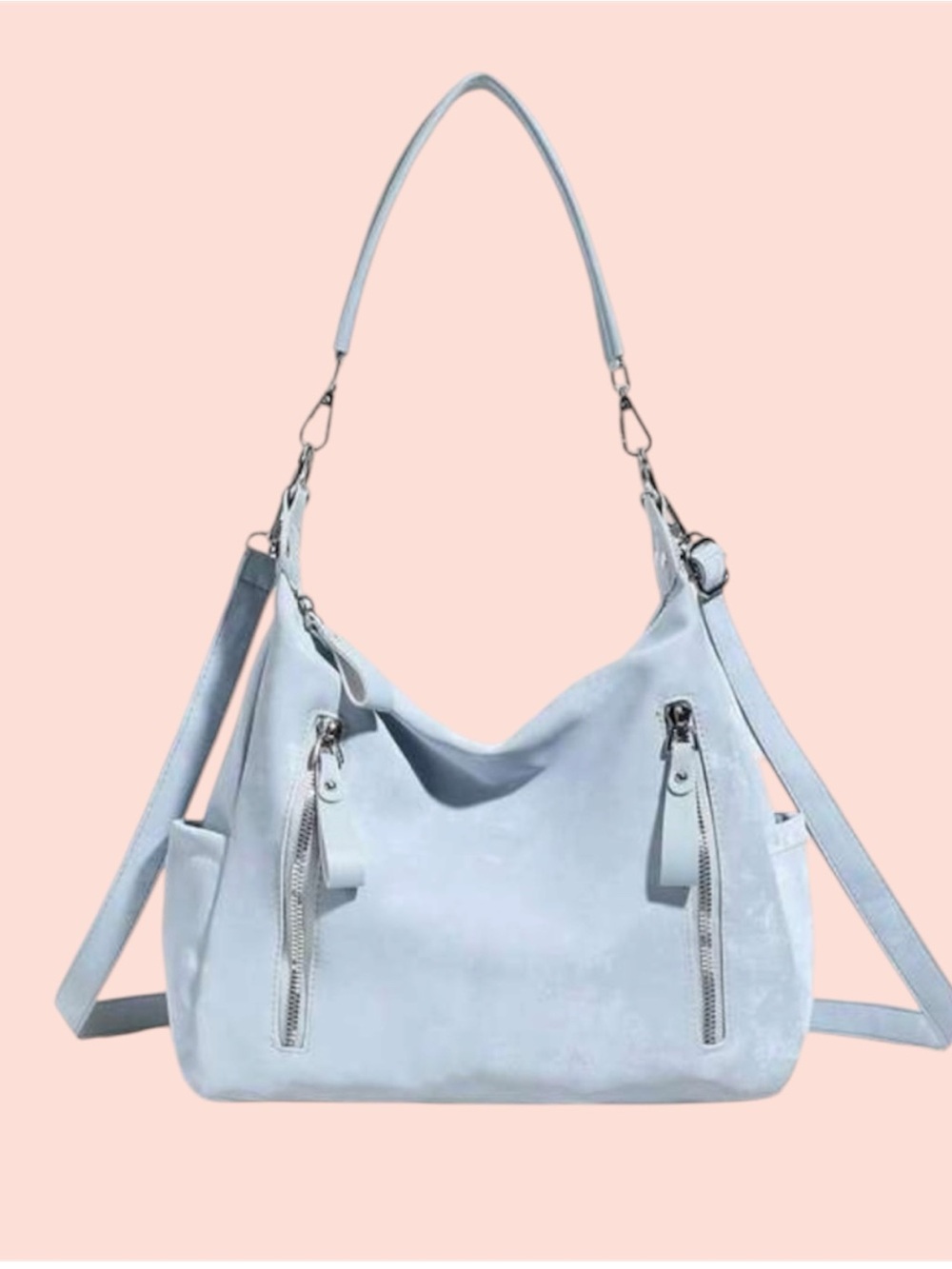 Light Blue Suede Shoulder Bag
